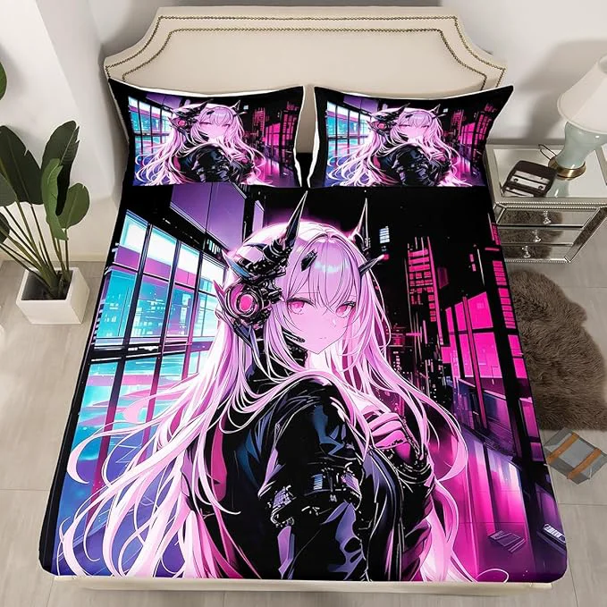 Professional Erosebridal Japanese Anime Fitted Sheet Twin Size Anime Girl Bedding Set Kawaii Japanese Style Bedding Set Cartoon Japan Animation Bed Set for Boys Teens Adult Women Bedroom Decor Original Design