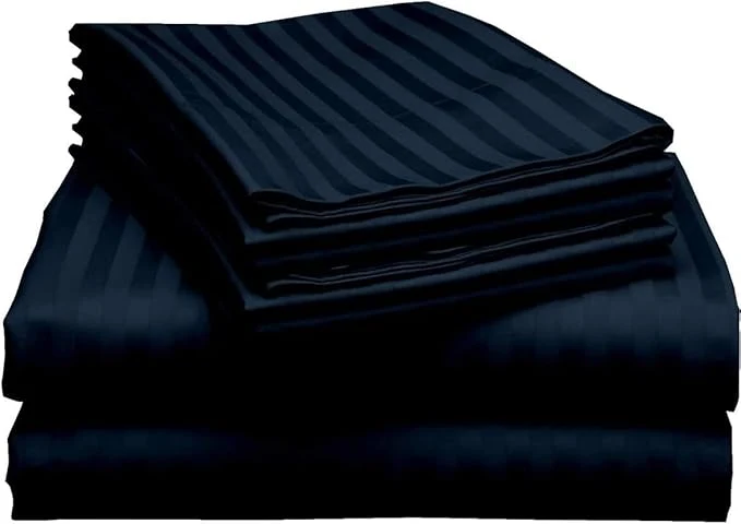 Certified Mattress-Homes 6 Piece Full Sheet Set Hotel Luxury Collection Egyptian Cotton 18 Inch Deep Pocket Fitted Sheet Soft amp Cool Breathable Bedding with 4 Pillowcases in Navy Blue Stripe Top-Quality