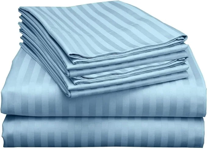 Original Mattress-Homes Extra Deep Pocket 6 Piece Cal-King Sheet Set Luxury Collection Egyptian Cotton 21 quot Deep Fitted Sheet Soft Cool amp Breathable Bedding with 4 Pillowcases in Light Blue Stripe Expertly Made