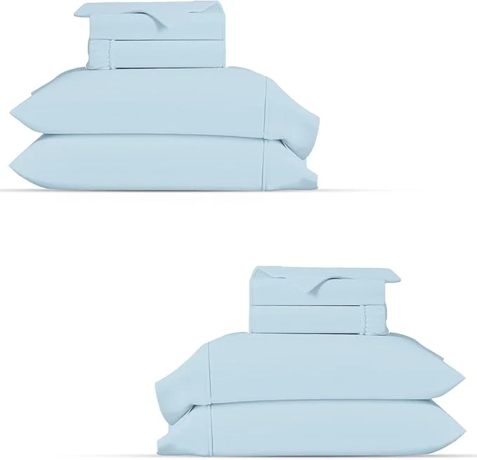 Stylish TEXAS LINEN CO. 2-Pack Organic Cotton Twin Sheets Set – 2 Sets of Twin Size Percale Weave Organic Cotton Sheets Soft Breathable amp Cooling Deep Pocket Bed Sheet for Dorm Room 6 PC Light Blue High-Quality