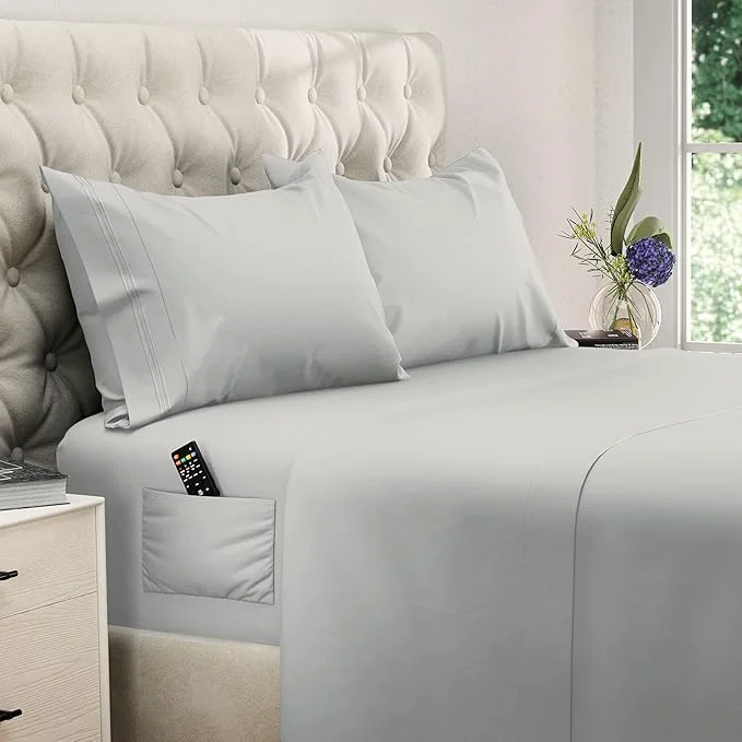 Fast DREAMCARE King Size Sheets Set – Cooling Bed Sheets – 4pcs Set – up to 15 quot Deep Pocket King Sheet Set – Soft amp Long Lasting Fine Brushed Polyester with Side Pocket – L Gray Lightweight