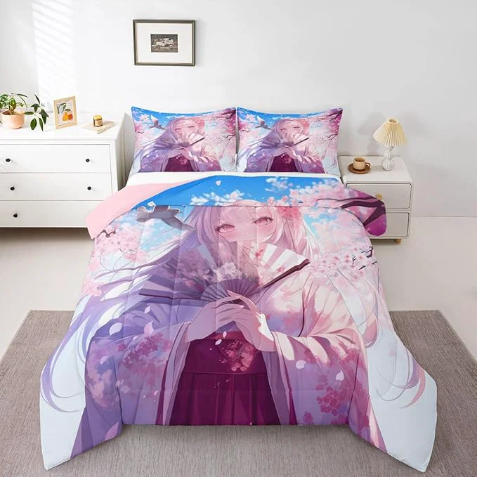 Authentic Erosebridal Japanese Style Girl Comforter Set Cartoon Anime Girl Bedding Japanese Cherry Blossoms Bed Comforter Set Romance Room Decor Cartoon Kawaii Girly Bedding Sets Queen Size 3 Pieces Contemporary