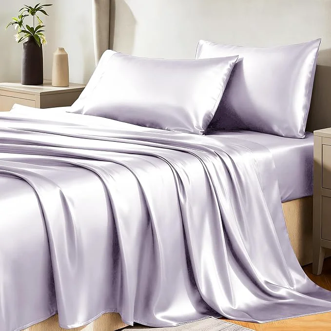 Consistent CozyLux Satin Sheets King Size Sheet Set – 4 Piece Silky King Sheets Luxury Taro Purple King Bed Set with Smooth and Soft Microfiber Includes 1 Fitted Sheet 1 Flat Sheet and 2 Pillowcases Artisan