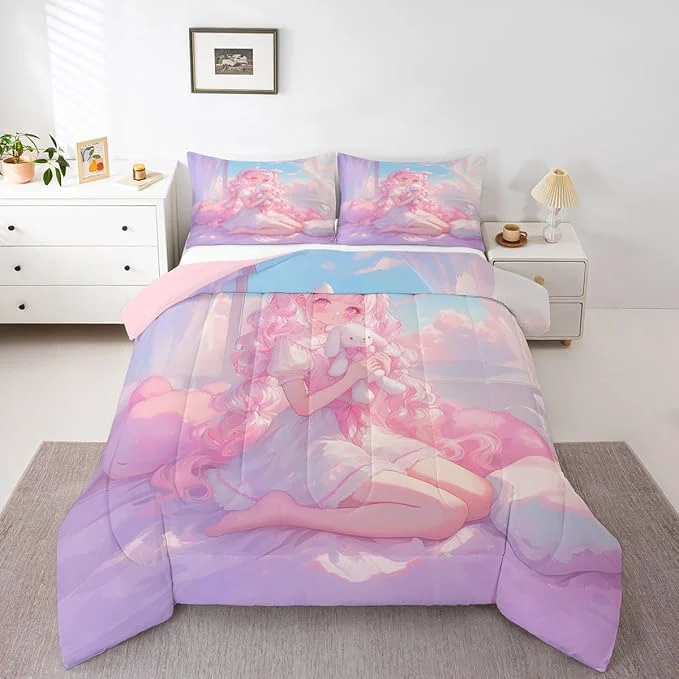 Authentic Erosebridal 3D Japanese Girl Bedding Sets Twin – Romance Style Comforter Set for Kids Adults Japanese Anime Girly Duvet Insert Anime Gifts Quilt High-Quality
