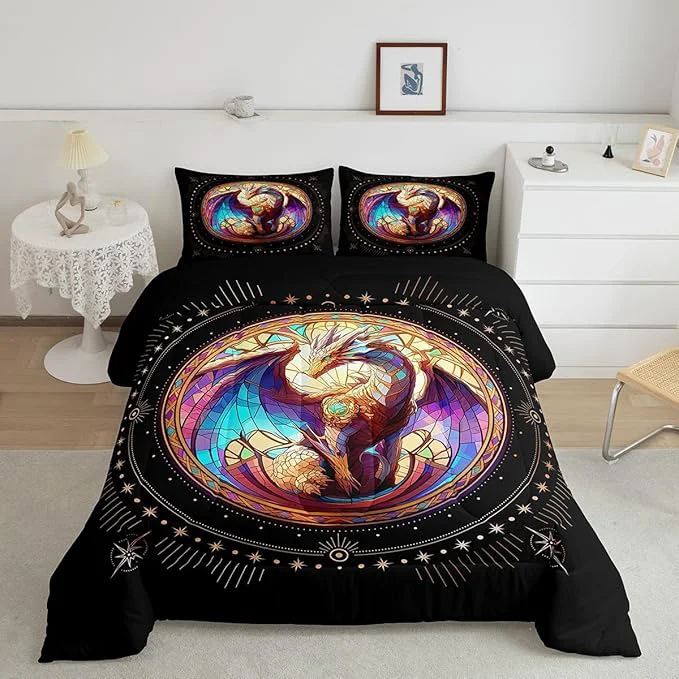Efficient Feelyou Dragon Comforter Set Twin Size Dragon Stuff Comforter for Boys Girls Teens Wild Life Bedding Set Dragon Decor Duvet Set Room Decor Black Yellow Quilt Set Contemporary