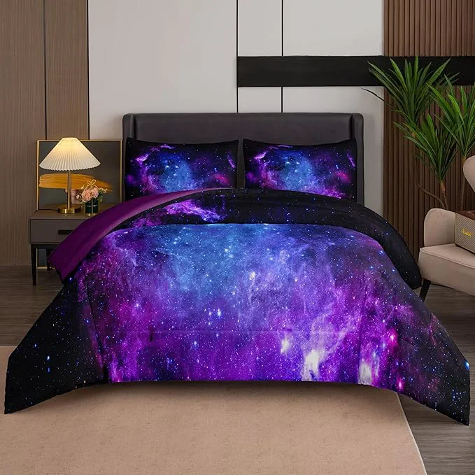 Original Design NINENINE Galaxy Comforter Girls Twin Bedding Sets Purple Comforter Set Bed in a Bag Twin Space Bedding Set with 1 Comforter 1Pillowcase Casual