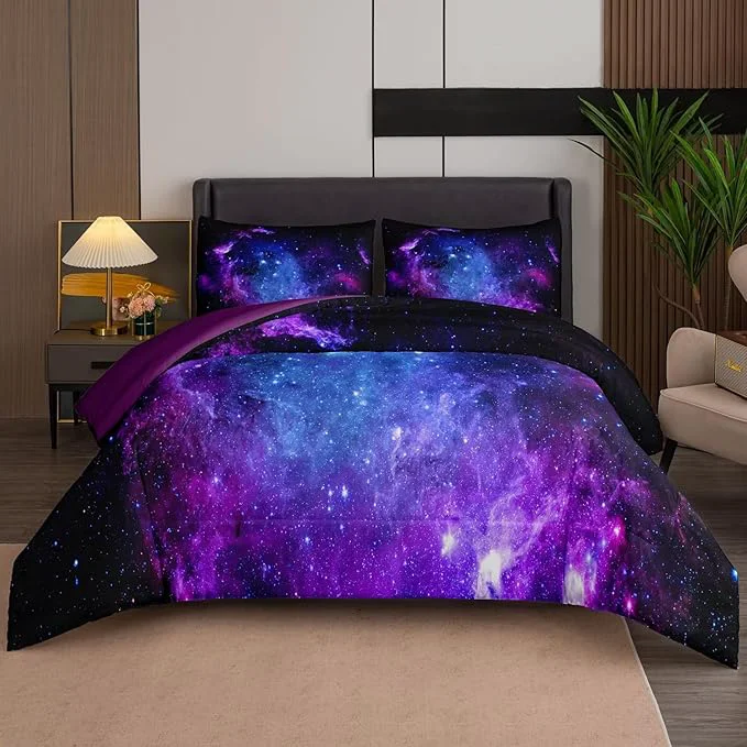 Safe NINENINE Galaxy Comforter Sets Space Bedding 5PCS Queen Size Comforter Sets for Girls Purple Bedding Set 1Comforter 1Flat Sheet 1Fitted Sheet 2Pillowcases … Unique