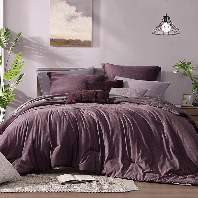 Top-Quality Monbix Oversized Queen Comforter Set – 7 Pieces Cationic Dyeing Italian Plum Bed in a Bag Bedding Sets with Comforter Sheets Pillowcases amp Shams Reversible Bedding Comforters Sets High-Quality