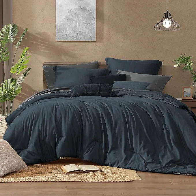 Authentic Monbix King Size Comforter Set Navy Blue King Size Bed Set Reversible King Comforter Set 7 Pieces Cationic Dyeing Bed in a Bag with Comforter Sheets Pillowcases amp Shams Modern