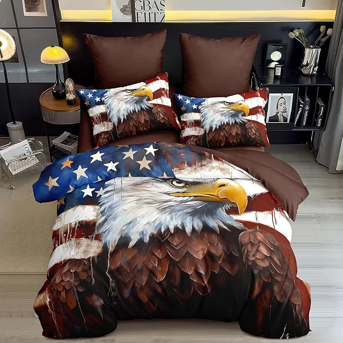 Dependable Camouflage American Flag Comforter Set Queen Brown Vintage Eagle Print Soft Bedding Set for Adult 3Piece Wildlife Animal Lightweight Comforter with 2 Pillowcases 68 86 Brown White Blue Trusted