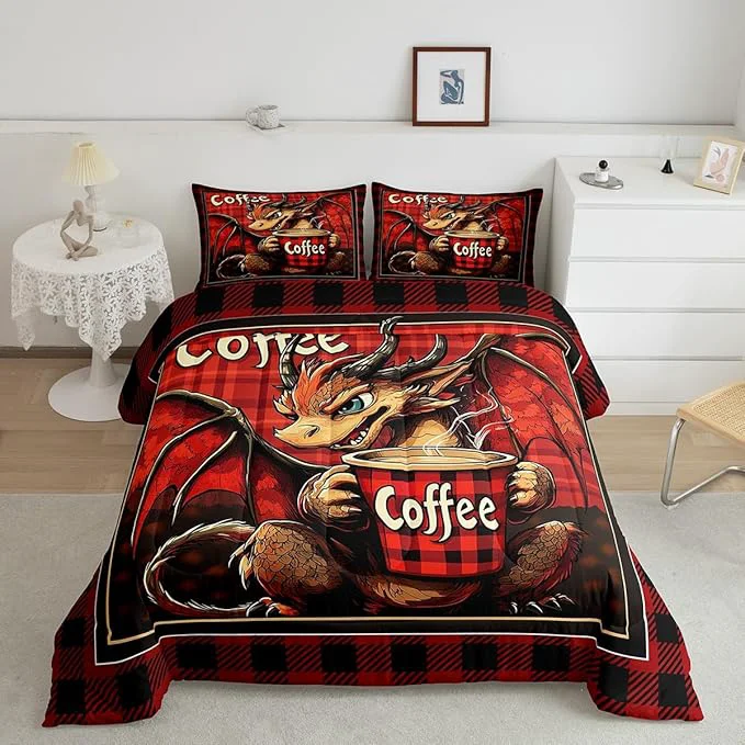 Smooth Feelyou Dragon Comforter Set Twin Size Dragon Stuff Comforter for Boys Girls Teens Coffee Bedding Set Dragon Decor Duvet Set Room Decor Red Brown Quilt Set High-Performance