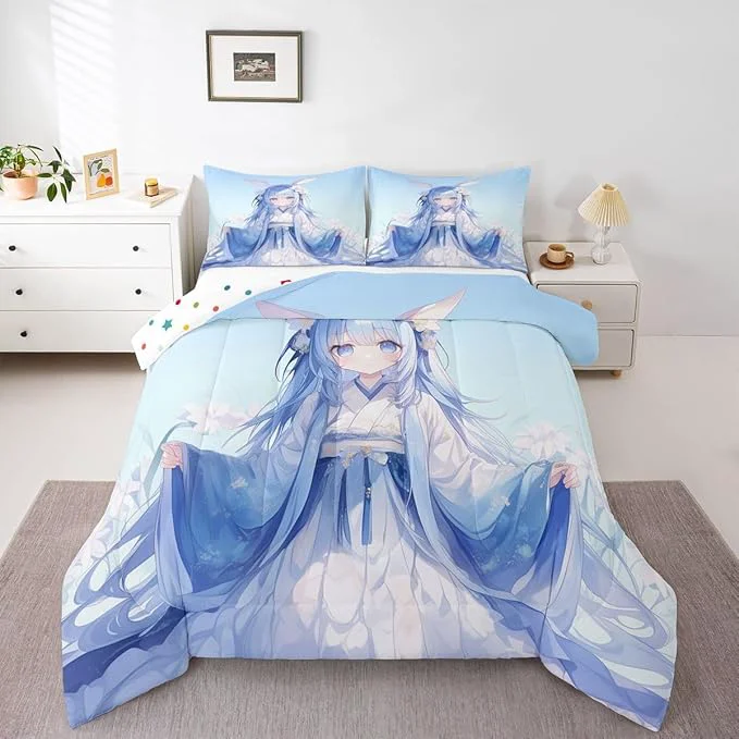 Advanced Erosebridal Traditional Japanese Comforter Set 3D Anime Bedding for Kids Girls Kawaii Decor With Blue Butterfly Down Comforter Full Size Innovative