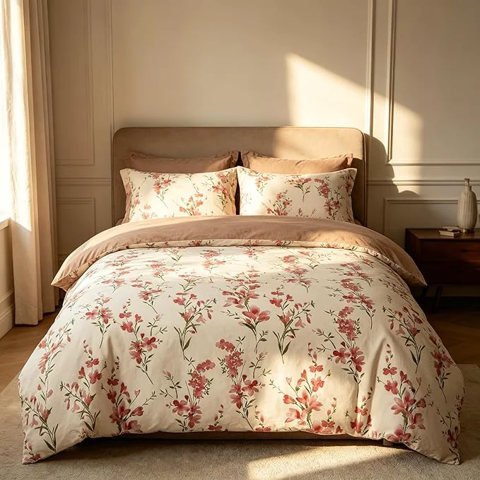 Smooth Vintage Floral Comforter Set Full Size Cottagecore Soft Microfiber Bedding Set with Retro Flowers Pattern 3Pieces All Season Lightweight Summer Comforter Set for Girls Fast