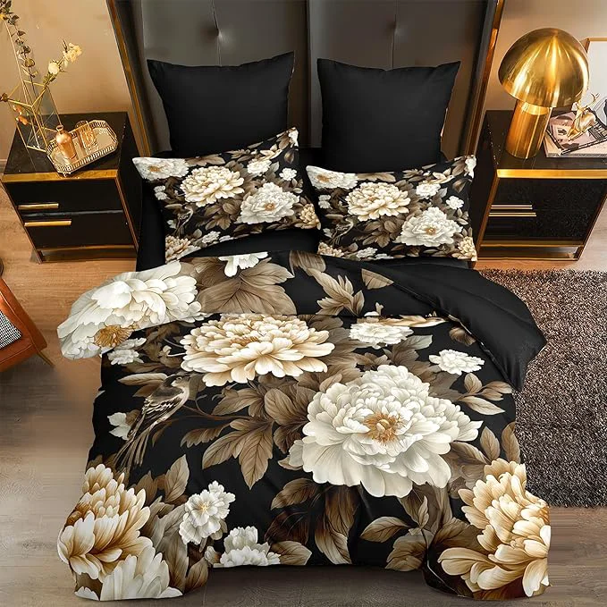 Powerful New Chinese Luxury Bedding Set Full Size Black Peony amp Bird Print Lightweight Comforter Elegant Oriental Bedroom Decor with 2 Pillowcases 79 90 Genuine