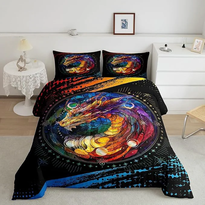 Trendy Feelyou Dragon Comforter Set Twin Size Dragon Stuff Comforter for Boys Girls Teens Wild Life Bedding Set Dragon Decor Duvet Set Room Decor Black Orange Yellow Quilt Set Fine Crafted