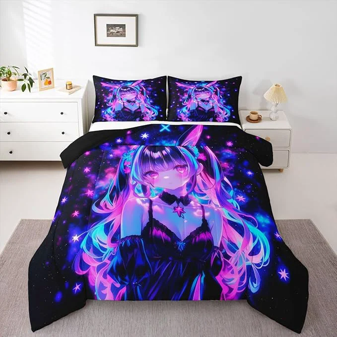 Artisan Erosebridal 3D Mushroom Girls Bedding Sets Full – Japanese Modern Fashion Comforter Set for Kids Adults Abstract Graffiti Duvet Insert Watercolor Aesthetic Quilt Luxury
