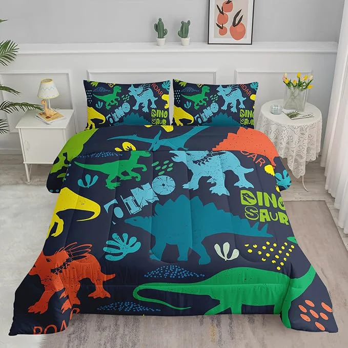 Certified Axolotl Boys Bedding Cartoon Dinosaur Comforter Set Twin Size Cute Dinosaur Bedding Set for Boys Girls Teens Kids Adults Room Decor Kids Comforter Set All Season 1 Quilt 2 Pillow Cases Blue User-Friendly