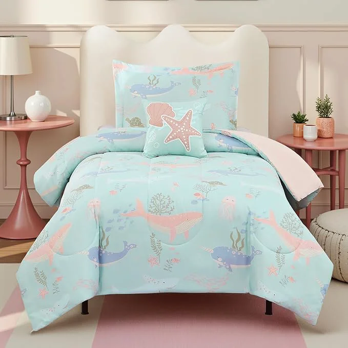 Elite Twin Comforter Set for Girls Kids – 3 Pieces Ocean Animals Twin XL Bedding Set with 1 Comforter 1 Decor Pillow amp 1 Pillow Sham Relaxed