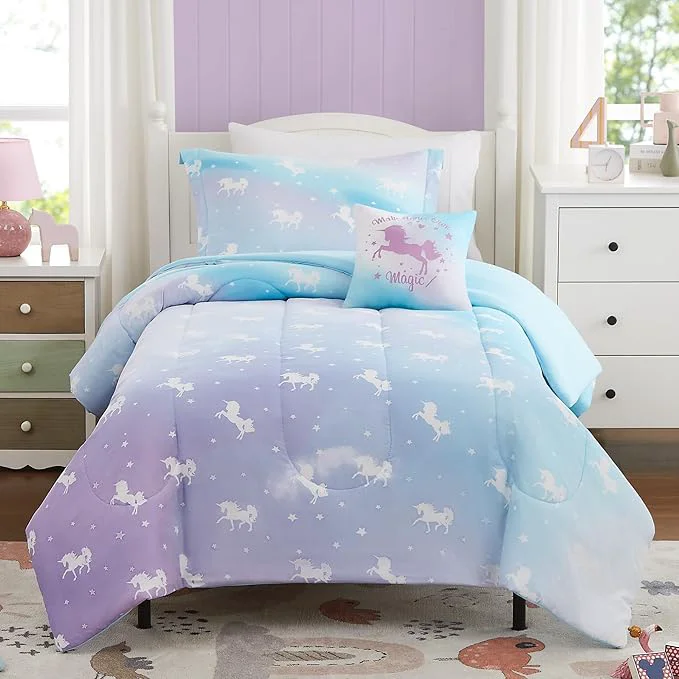 High-End Twin Bedding Sets for Girls – 3 Pieces Glow in The Dark Unicorn Twin XL Comforter Sets for Girls 1 Comforter 1 Decor Pillow 1 Pillow Sham Easy-to-Use
