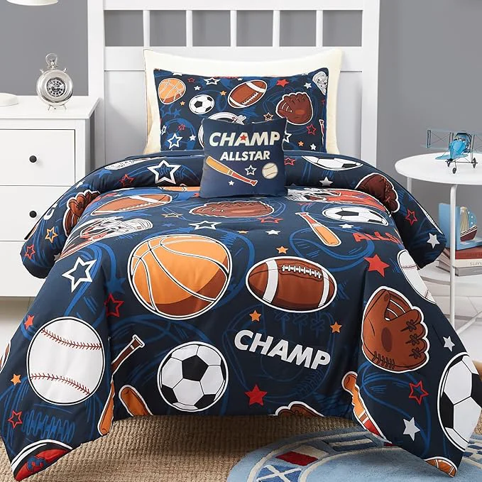 Modern Kids Comforter Set Twin Size for Boys Glow in The Dark Ball Games Bedding Set 1 Comforter 1 Decor Pillow 1 Pillow Shams Breathable