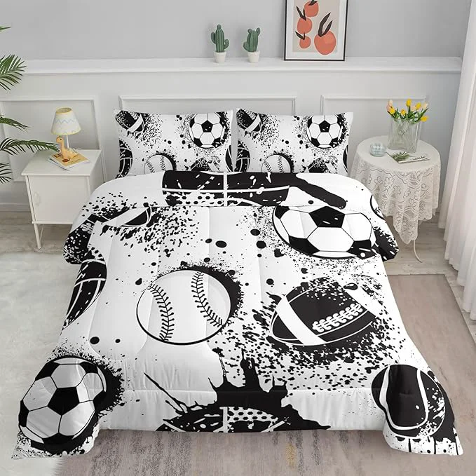 Secure Axolotl Ball Sports Comforter Set Football Soccer Bedding Baseball Comforter Set Hip Hop Graffiti Artwork Bedding for Boys Kids Men 1 Quilt 2 Pillowcases Quality
