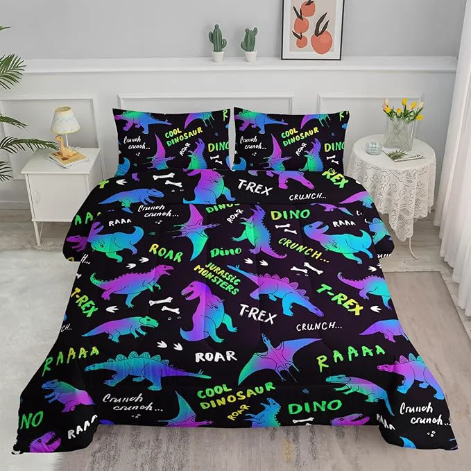 User-Friendly Axolotl Cartoon Dinosaur Bedding Set Twin Size Kids Bed Set Gradient Dinosaur Comforter Set 1 Quilt with 2 Pillowcases for Boys Girls Kids Teens Children Adults Room Decor All Season Black Top-Quality