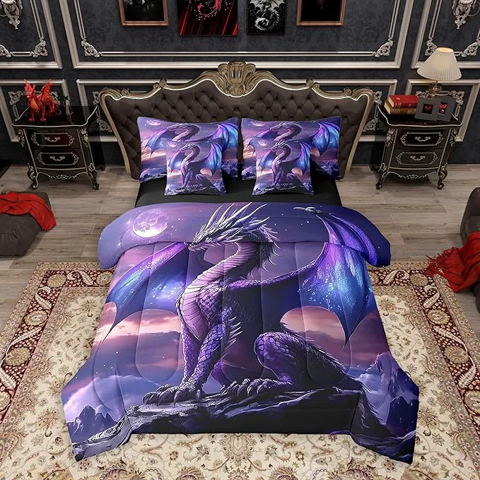 Elite Feelyou Medieval Fantasy Dragon Comforter Set 7 Pieces Full Size Ancient Wildlife Bedding Set for Boys Girls Fairy Bed in a Bag with Comforter Sheets Pillowcases amp Cushion Covers Green