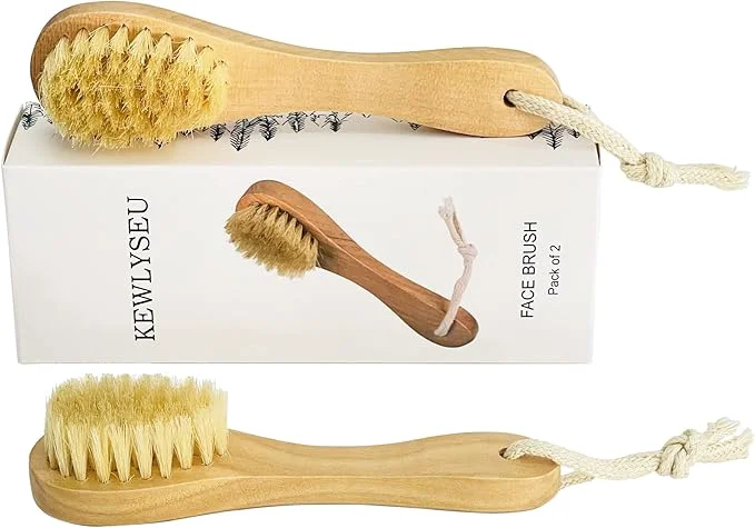 Genuine Natural Bristles Wooden Face Cleaning Brush Wood Handle Facial Cleanser Nose Smooth