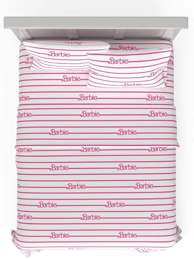 Exclusive Collectibles Barbie Logo Bedding Super Soft Cozy Microfiber 4 Piece Full Sheet Set ly Licensed Product By Franco Modern
