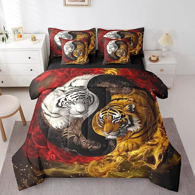 Original Feelyou Tiger Comforter Set 7 Pieces King Size Yin Yang Boho Trippy Bedding Set for Boys Girls Wildlife Bed in a Bag with Comforter Sheets Pillowcases amp Cushion Covers Expertly Made