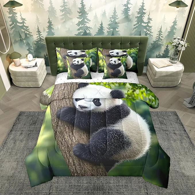 Outstanding Feelyou Cute Panda Comforter Set 7 Pieces Full Size Kawaii Bear Bedding Set for Boys Girls Nature Bed in a Bag with Comforter Sheets Pillowcases amp Cushion Covers Environmentally Friendly