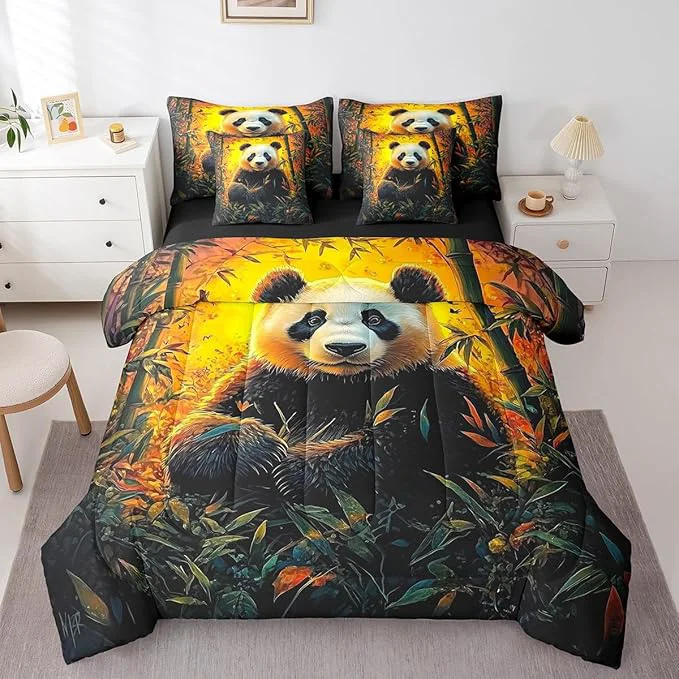 Professional Feelyou Cute Panda Comforter Set 7 Pieces King Size Kawaii Bear Bedding Set for Boys Girls Nature Yellow Bed in a Bag with Comforter Sheets Pillowcases amp Cushion Covers Healthy