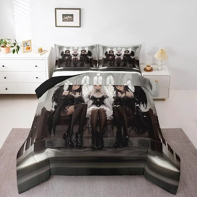 Excellent Erosebridal Japanese Anime King Size Bedding Set Anime Girl Comforter Set Kawaii Japanese Style Duvet Insert Cartoon Japan Animation Quilt for Boys Youth Teens Adult Women Bedroom Decor Long-Lasting