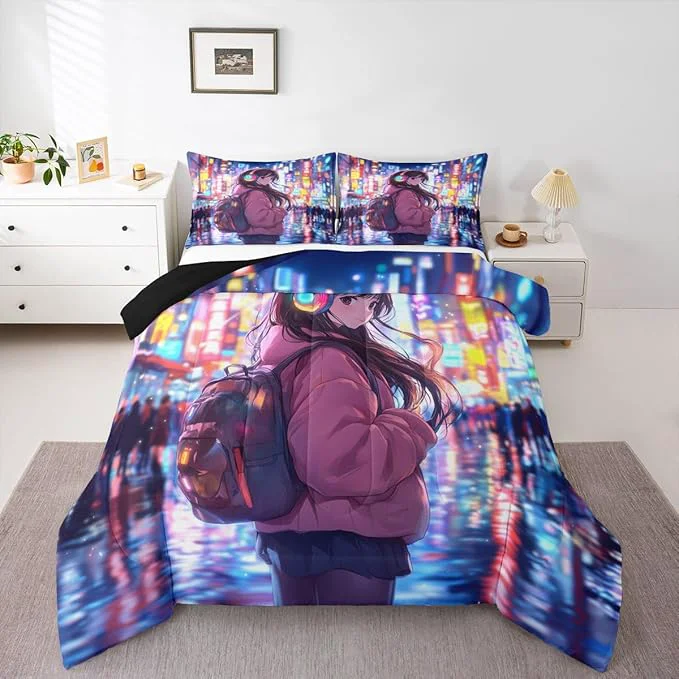 Healthy Erosebridal Cool Anime Girl King Down Comforter Japanese Style Kids Comforter Set 3D Cartoon Girly Anime Bedding Set Sci Fi Style Gaming Bed Set Room Decor 3 Pcs Organic