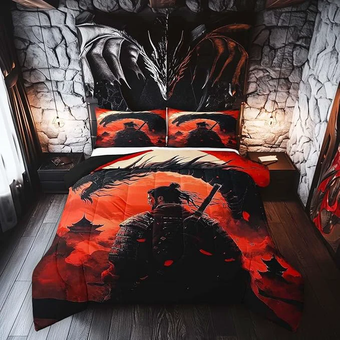 High-Performance Castle Fairy Chinese Loong Bed Comforter Set Queen Size Chinese General Super Soft Microfiber Bedding Set for Adults Teens Dragon Wildlife Comforter Set 2 Pillowcases Prestigious