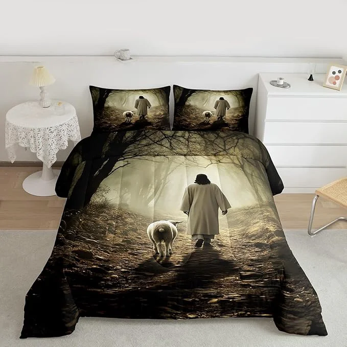 Specialty Castle Fairy Mysterious Jungle Bed Comforter Set Queen Size Sheep Print Super Soft Microfiber Bedding Set for Adults Teens Wild Animals Comforter Set 2 Pillowcases Versatile