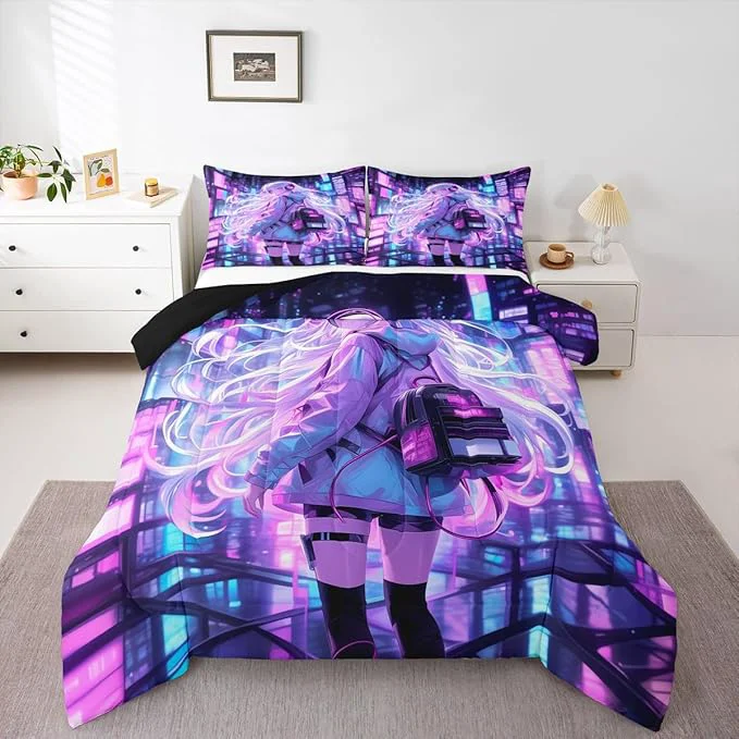 Versatile Erosebridal Japanese Girl Bedding Set Girly Anime Full Down Comforter for Kids Sci Fi Style Gaming Comforter Set Room Decor 3 Pcs 3D Cartoon Anime Girl Duvet Insert 2 Pillow Cases Expertly Made