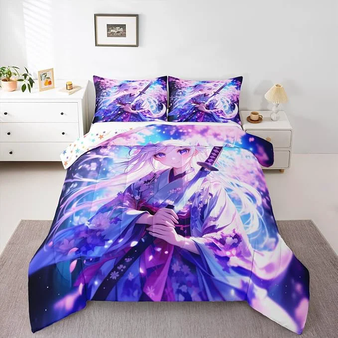 Breathable Erosebridal Anime Girl Twin Comforter Set for Kids Kawaii Japanese Anime Bedding Set Cartoon Girl Duvet Insert Sci Fi Style Japanese Animation Quilt for Kids Girls Teens Adult Bedroom Reliable