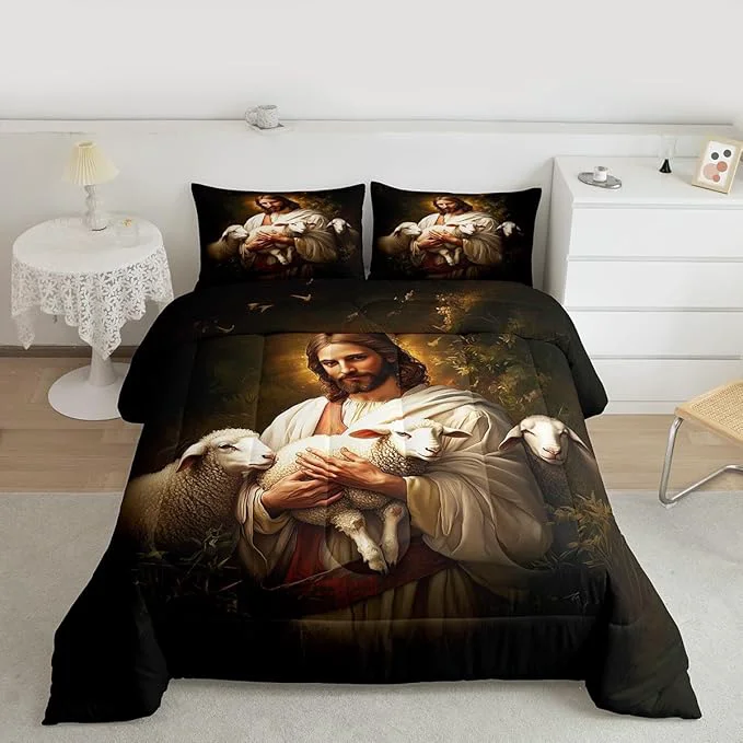 Carefully Designed Castle Fairy Sheep Print Comforter Set Queen Size Rustic Farmhouse Down Adults Room Decor Cute Animals Ultra Soft Microfiber Inner Fill 3Pcs Bedding Efficient