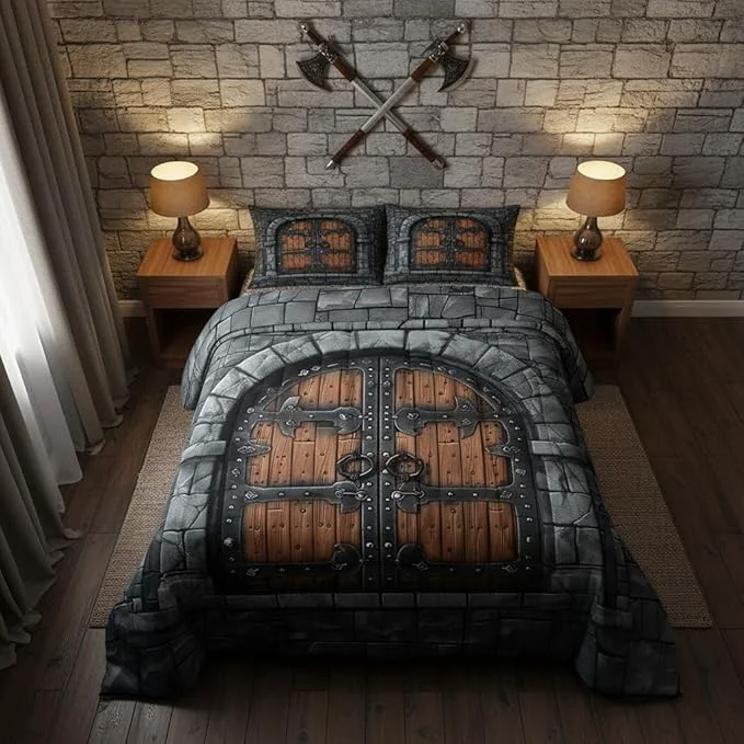 Selected Castle Walls Comforter Set King Size Knight Wall Down Adults Bedroom Decor Fairytale Medieval Themed Ultra Soft Microfiber Inner Fill 3 Pcs Bedding Excellent