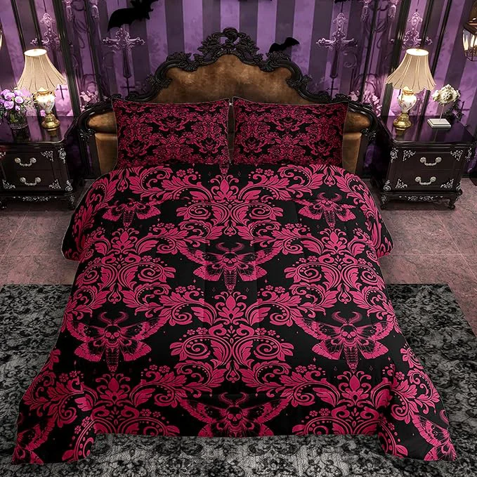 Contemporary Feelyou Adults Pink Vintage Damask Floral Comforter Set Oriental Antique Comforter Twin Size Gothic Bohemia Boho Flower Bedding Set Gothic Skull Duvet Set Quilt Set 2Pcs Specialty