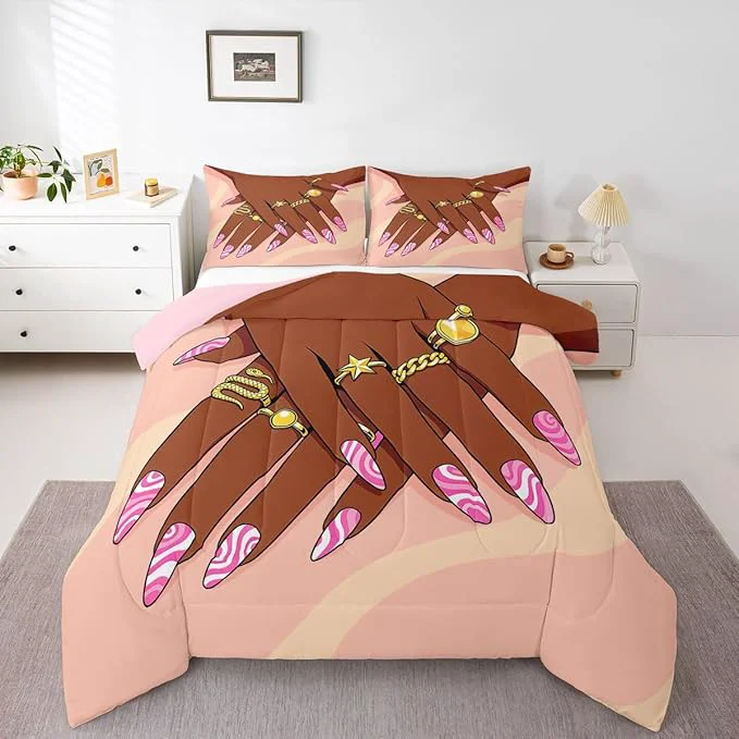 Innovative Erosebridal Romantic Makeup Themed Comforter Set King Size for Girls Fashion Girlish Quilt Black Girls Bedding Set for Kids Teens Adult Women Bedroom Afro Vogue Princess al Down Comforter Classic