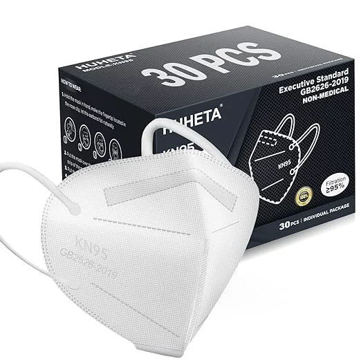 Easy-to-Use HUHETA KN95 Face Masks 30 Packs Individually Wrapped 5-Ply Breathable Optimized