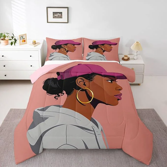 High-Quality Erosebridal Black Girls Girls Comforter Set Full Size Fashion Black Woman Bedding Set Vogue Fashionable Gorgeous Quilt for Kids Children Women Bedroom Decor African Princess al Down Comforter Prestigious