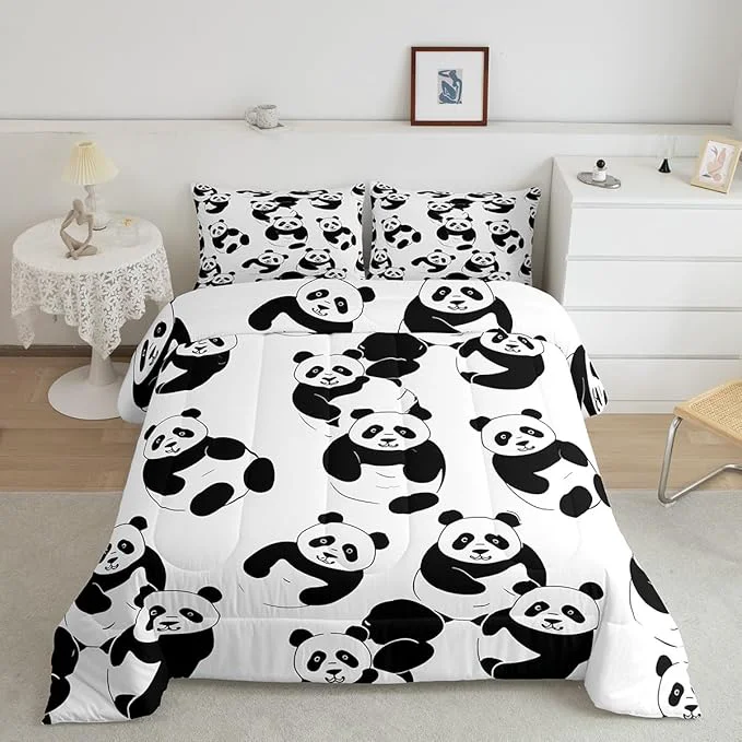 Efficient Erosebridal Cartoon Panda Comforter Set Cute Panda Down Comforter Queen Wildlife Animal Quilted Duvet Animal Comforter Set for Nursery Toddler Kids Boys Girls Soft Breathable Duvet Insert Long-Lasting