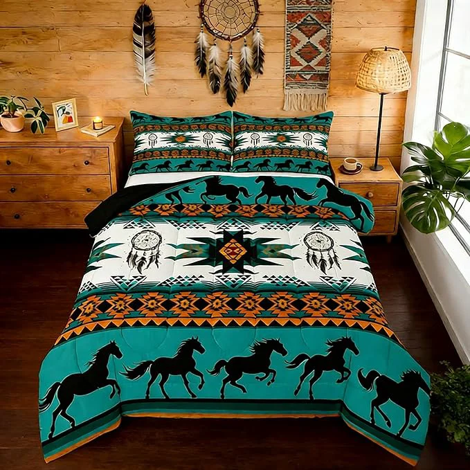 Luxury Feelyou Boho Comforter Set Queen Size Southwestern Native Aztec Comforter Bohemian Dream Catchers Bedding Set Horses Duvet Set Room Decor Azure Quilt Set Comfortable