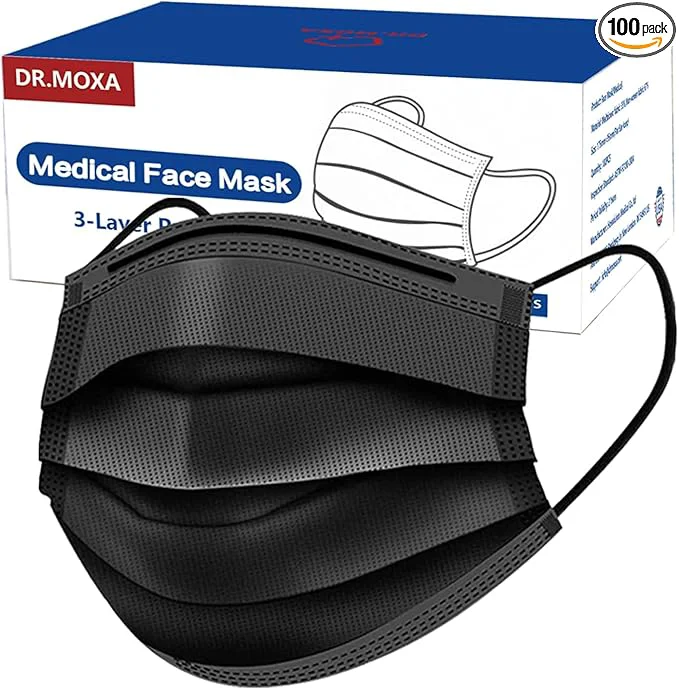 Professional 100 Pack Medical Grade Black Disposable Face Masks-Protective 3 Ply Face Mask Flexible