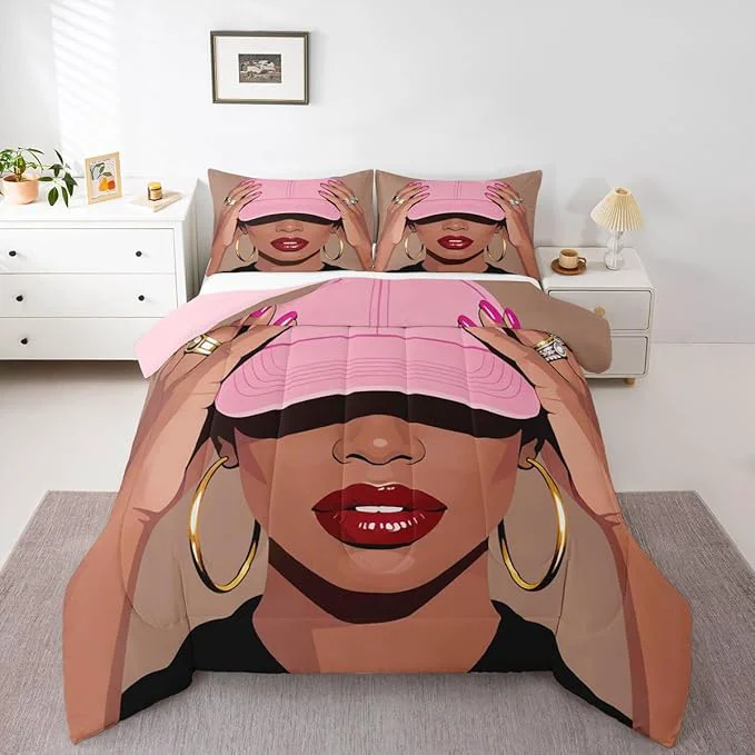 Environmentally Friendly Erosebridal Black Girls Queen Bedding Set Fashion Black Woman Comforter Set for Girls Kids Vogue Fashionable Gorgeous Quilt for Teens Children Women African Princess al Bedding Comforter Sets Consistent