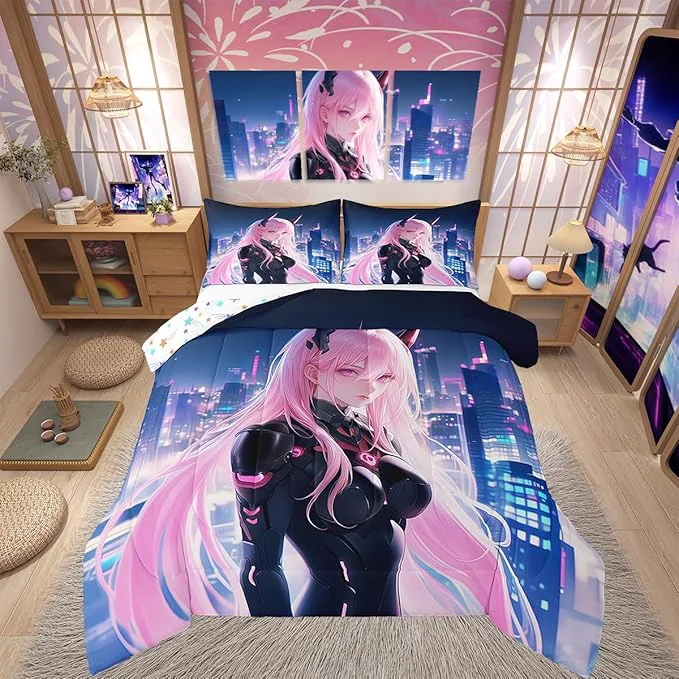 Proven Erosebridal Japanese Anime Comforter Set Twin Size Anime Girl Bedding Set Kawaii Japanese Style Quilt Cartoon Japan Animation Duvet Insert for Boys Teens Adult Women Bedroom Decor Comfortable