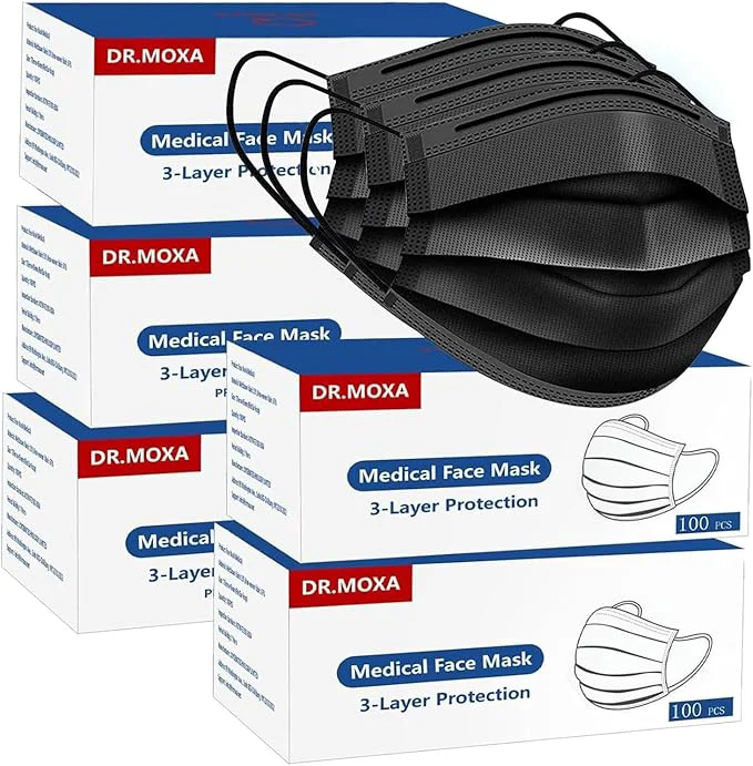 Practical 500Pcs Black Medical Disposable Face Mask 3-Ply Protection Crafted